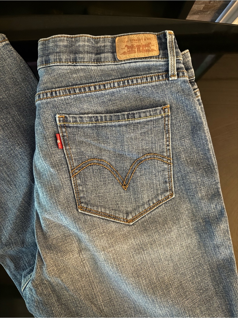 Levi's Medium Light Blue Denim Jeans with Paisley Waist Lining